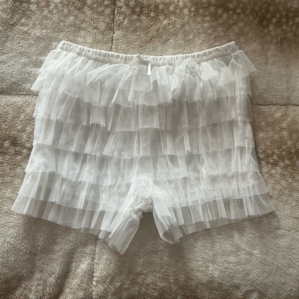 White Layered Ruffle Shorts